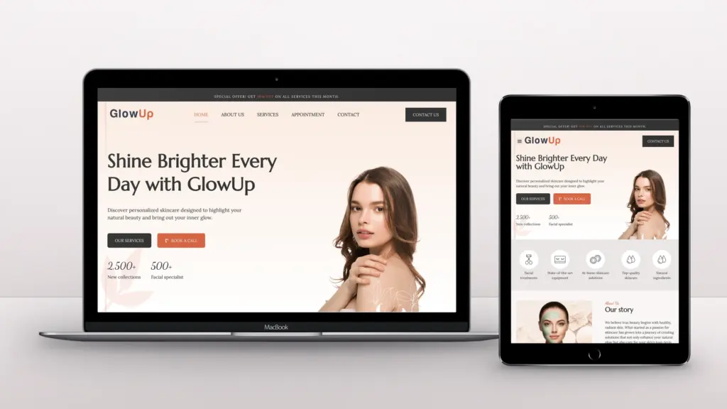 GlowUp Beauty website design