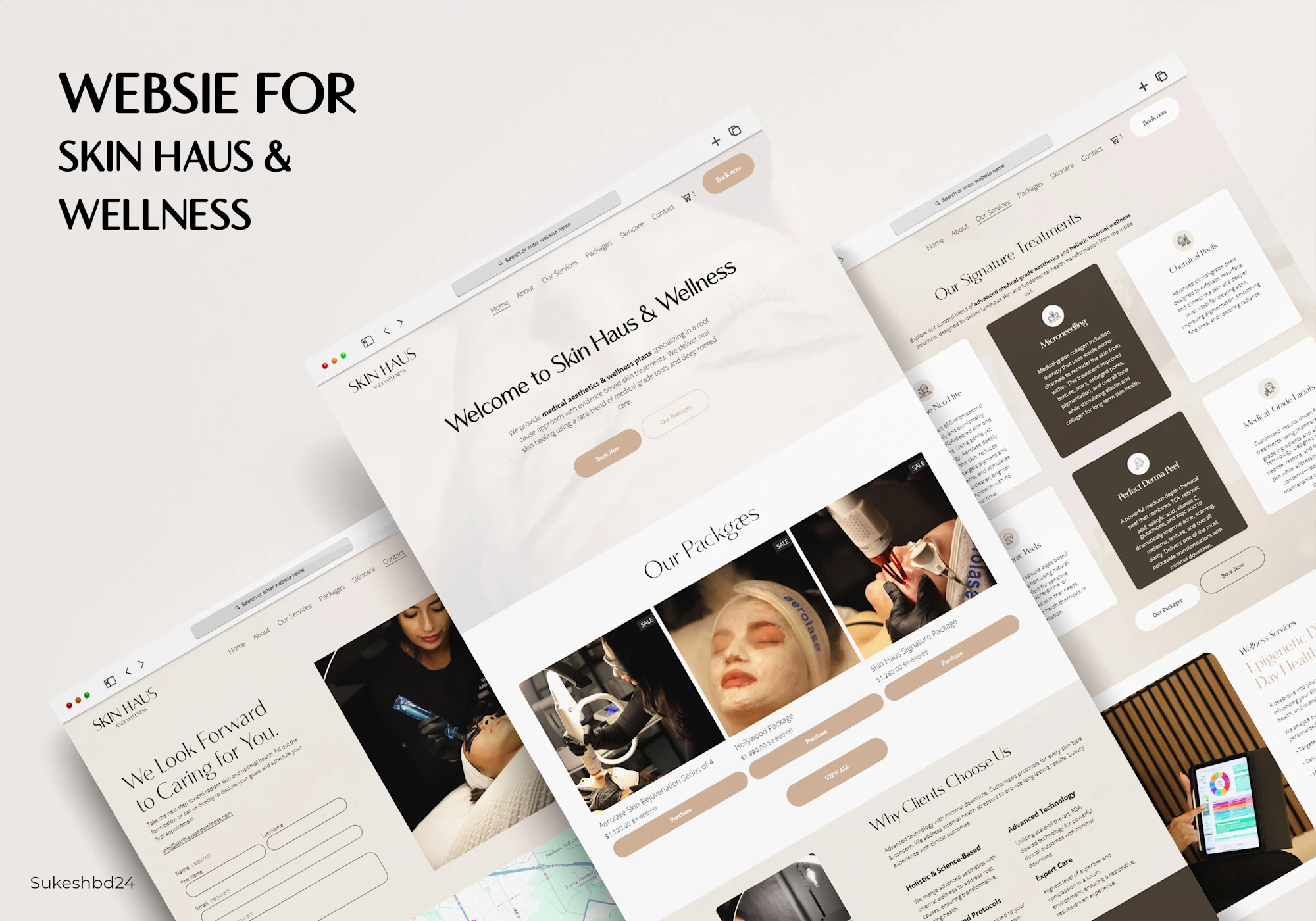 Skin Haus & Wellness 2 Skin Haus and Wellness Squarespace pages shown in a tilted mockup