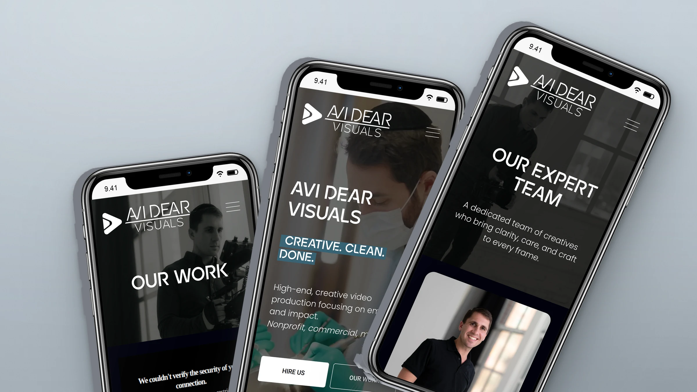 Avi Dear Visuals 3 Avi Dear Visuals website on three phones