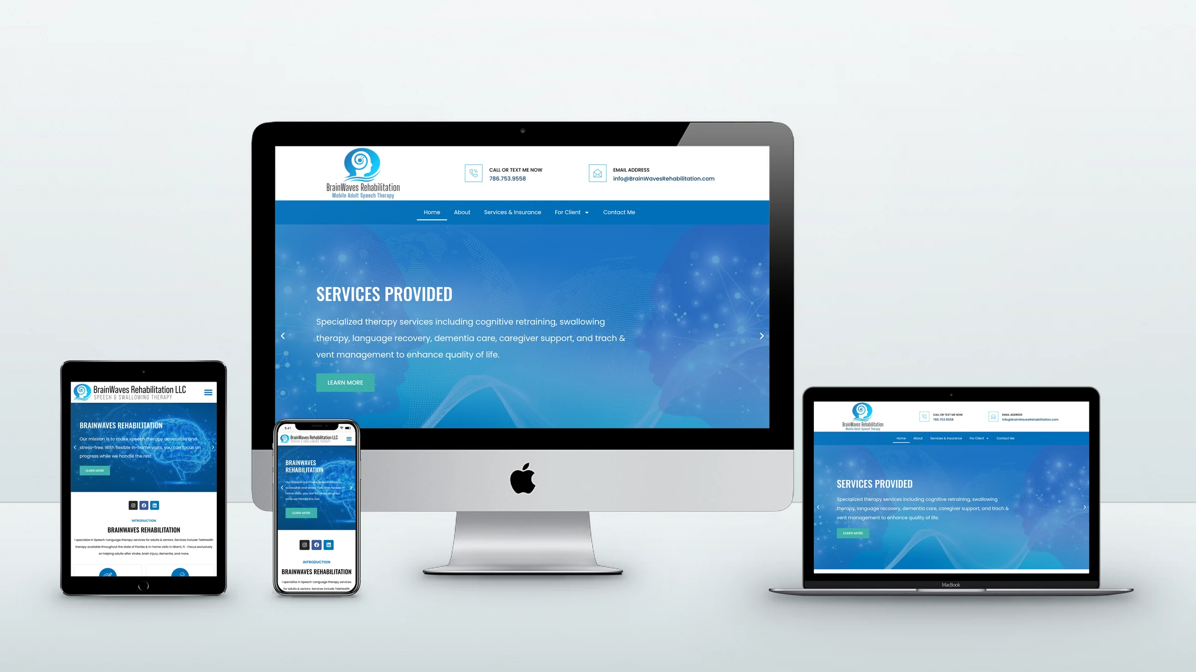 BrainWaves Rehabilitation 2 BrainWaves Rehabilitation website on a desktop, laptop, tablet and phone