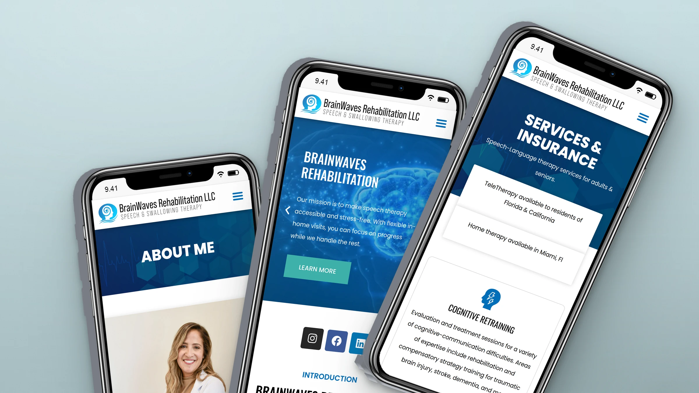 BrainWaves Rehabilitation 4 BrainWaves Rehabilitation website on three phones