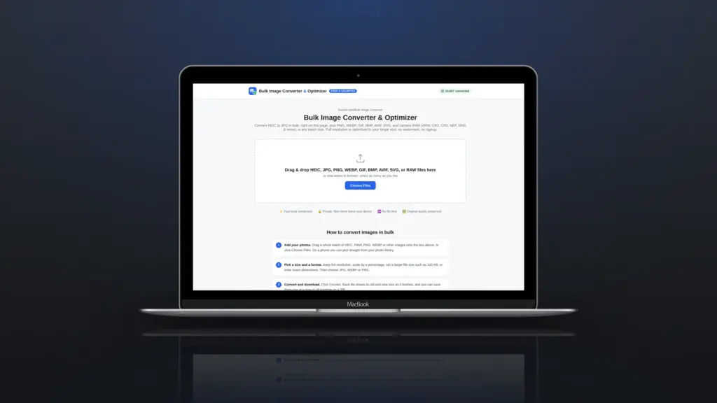 Bulk Image Converter & Optimizer website on a laptop