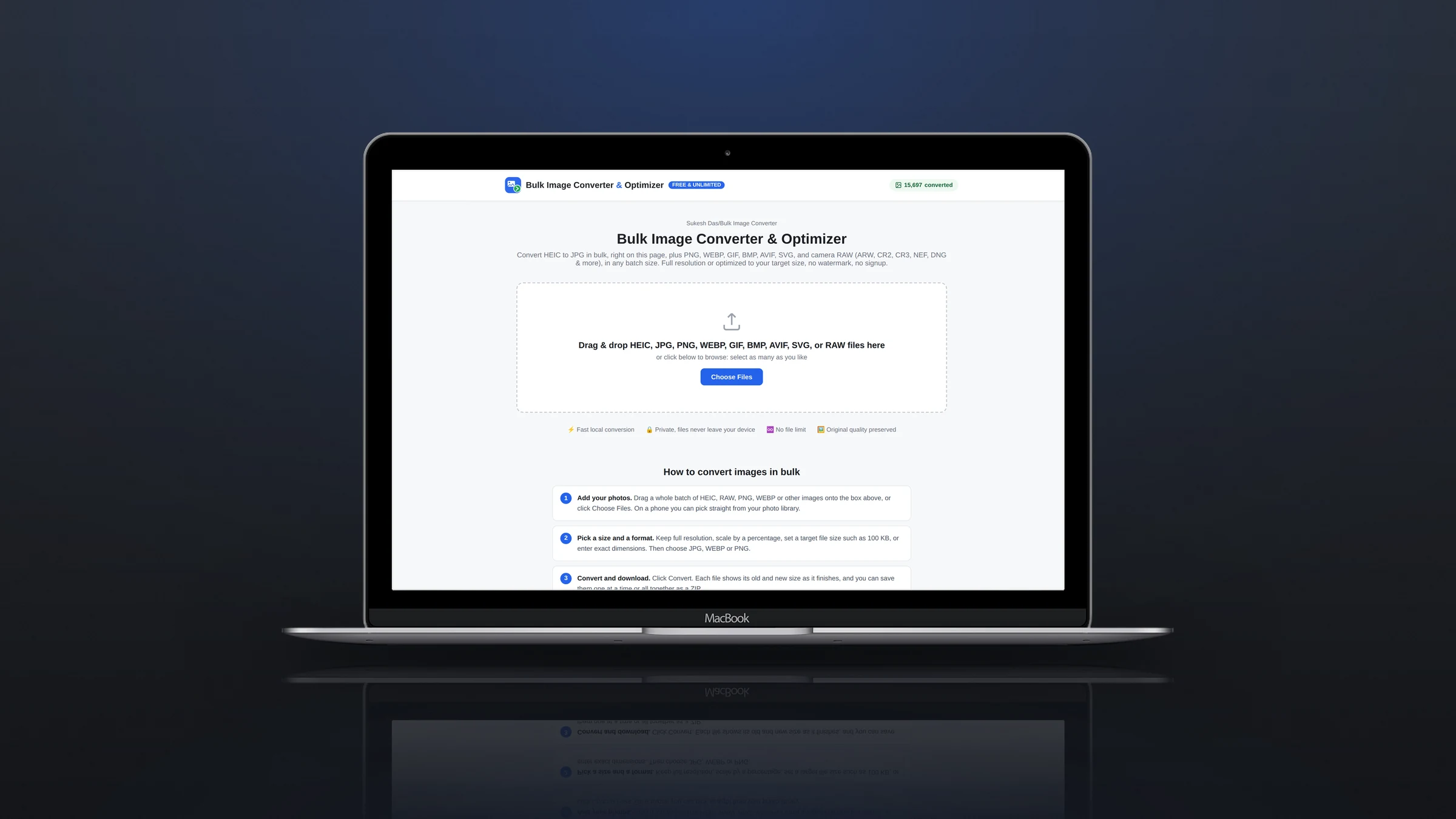 Bulk Image Converter & Optimizer website on a laptop