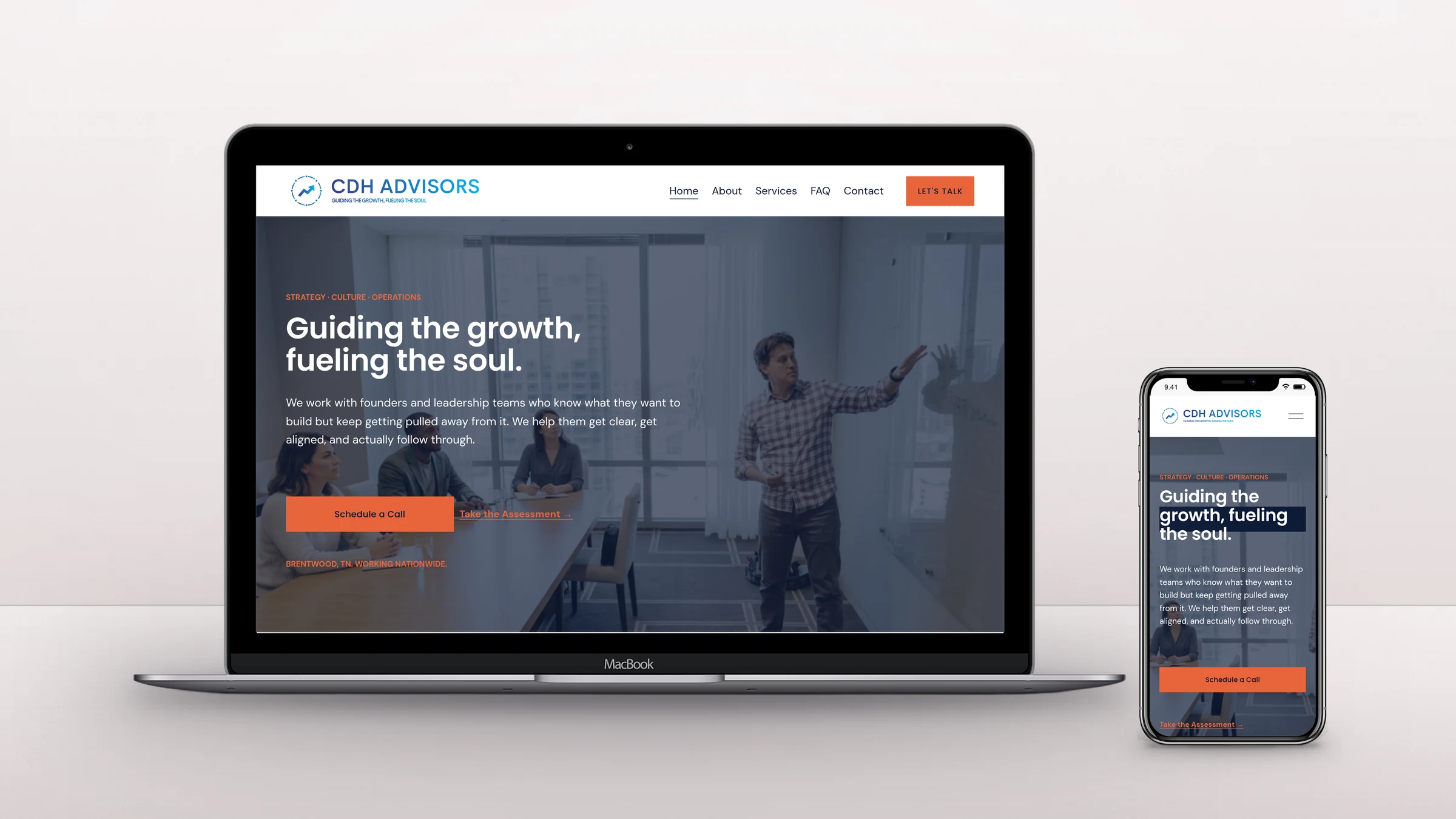 CDH Advisors homepage on a laptop and a phone