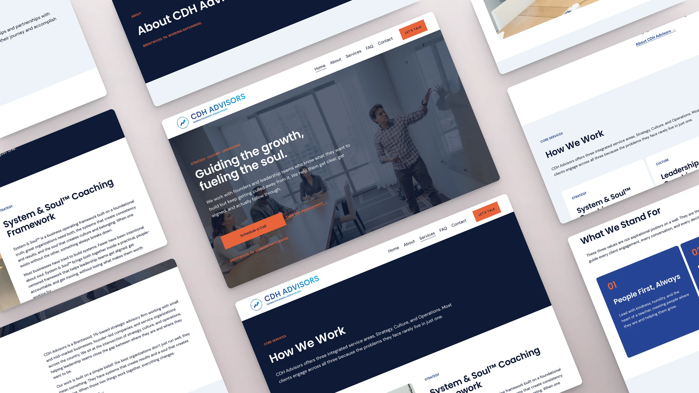 CDH Advisors website sections laid out at an angle