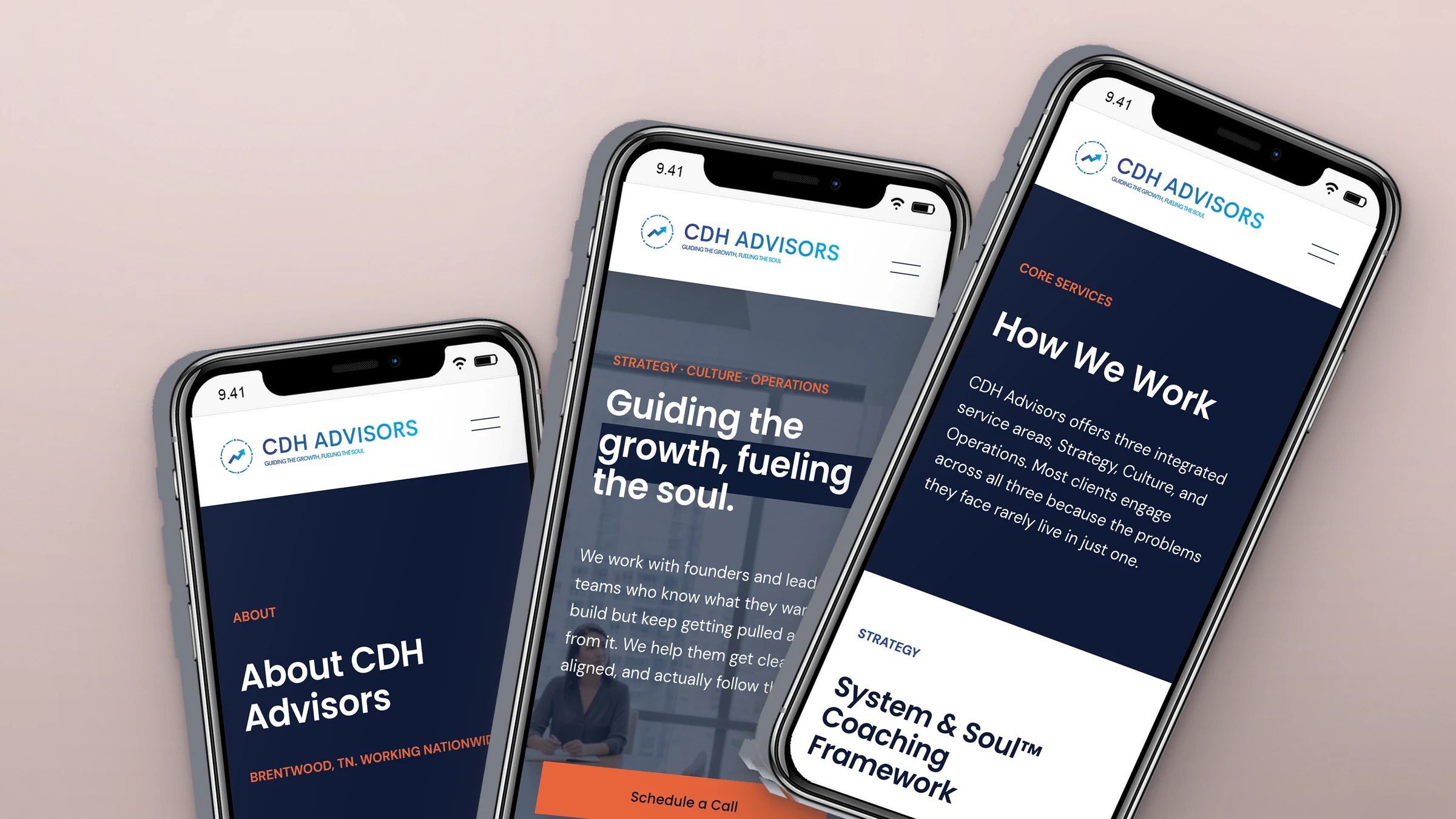 CDH Advisors website on three phones