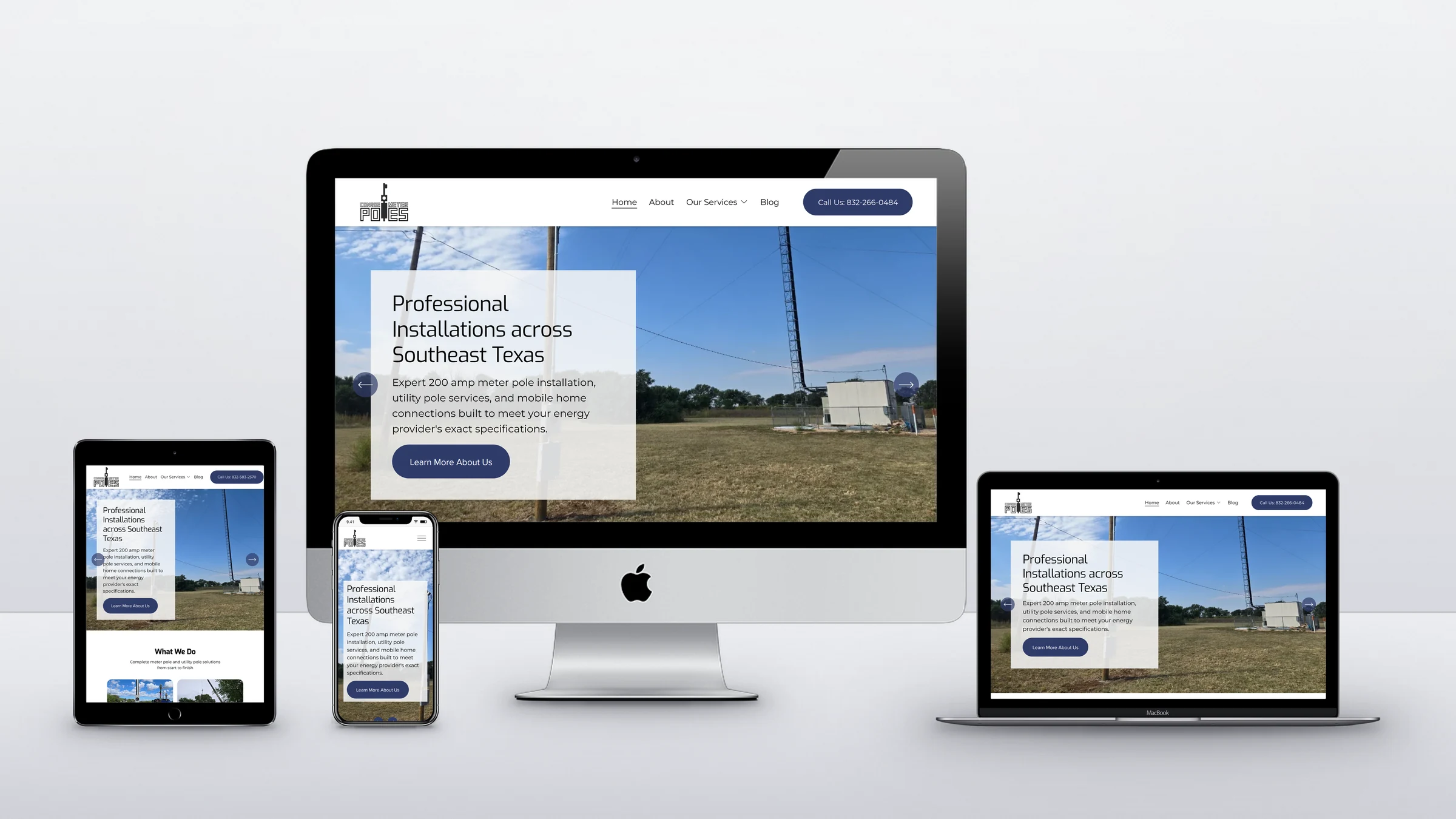 Conroe Meter Poles 3 Conroe Meter Poles website on a desktop, laptop, tablet and phone