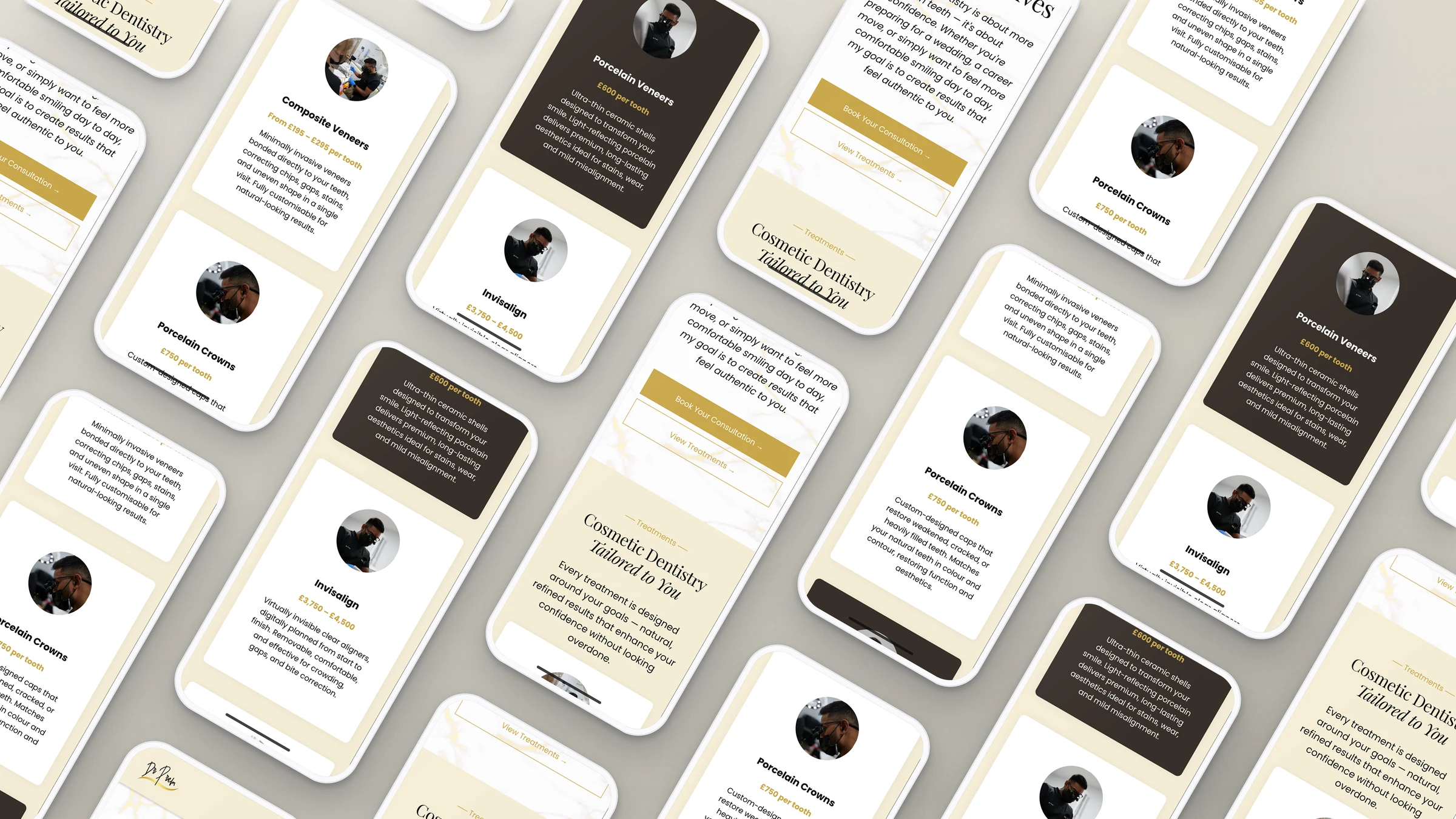 Dr Prem 5 Dr Prem website pages on rows of phones