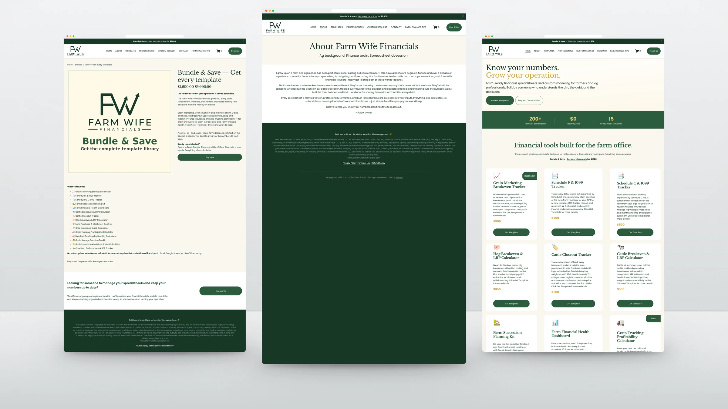 Farm Wife Financials 3 Farm Wife Financials website pages standing side by side