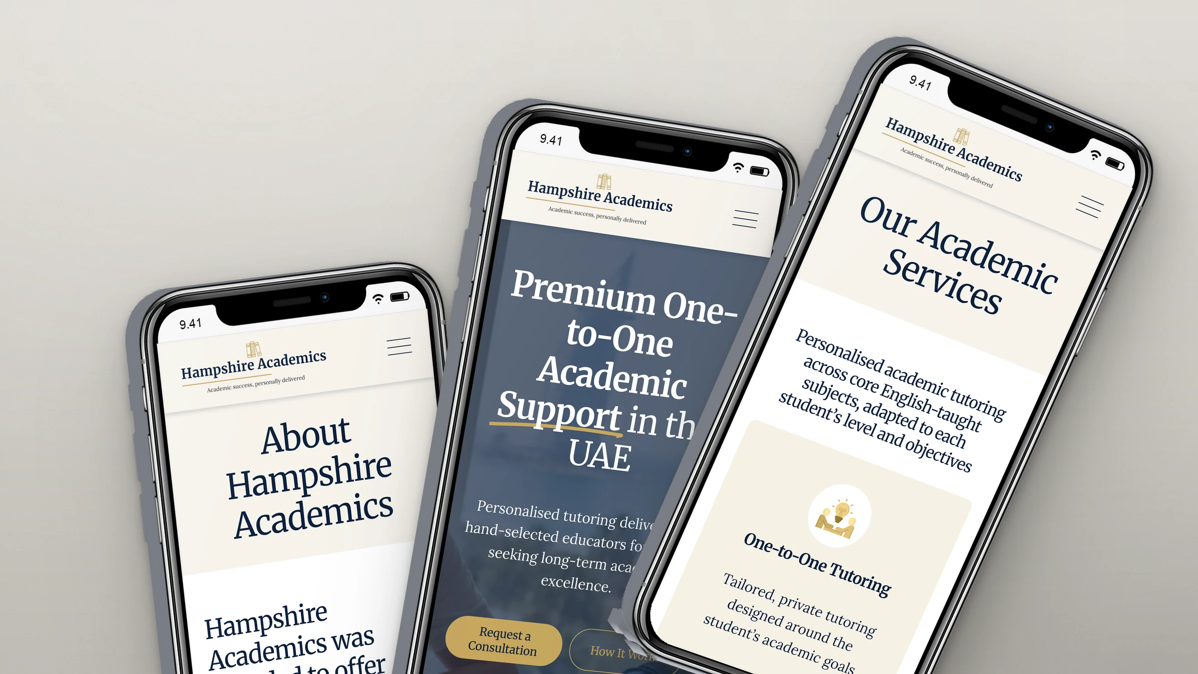 Hampshire Academics 5 Hampshire Academics website on three phones