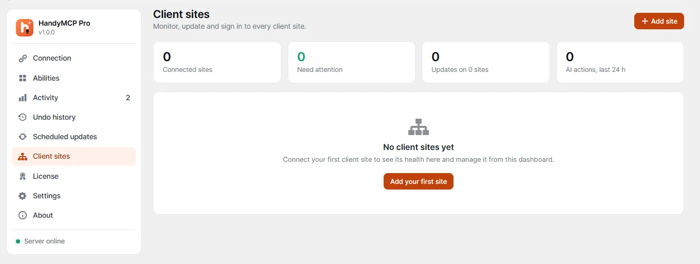 HandyMCP: The Free WordPress MCP Server Plugin I Built for Claude, ChatGPT and Cursor 4 HandyMCP client sites hub to manage many WordPress sites with one AI connection