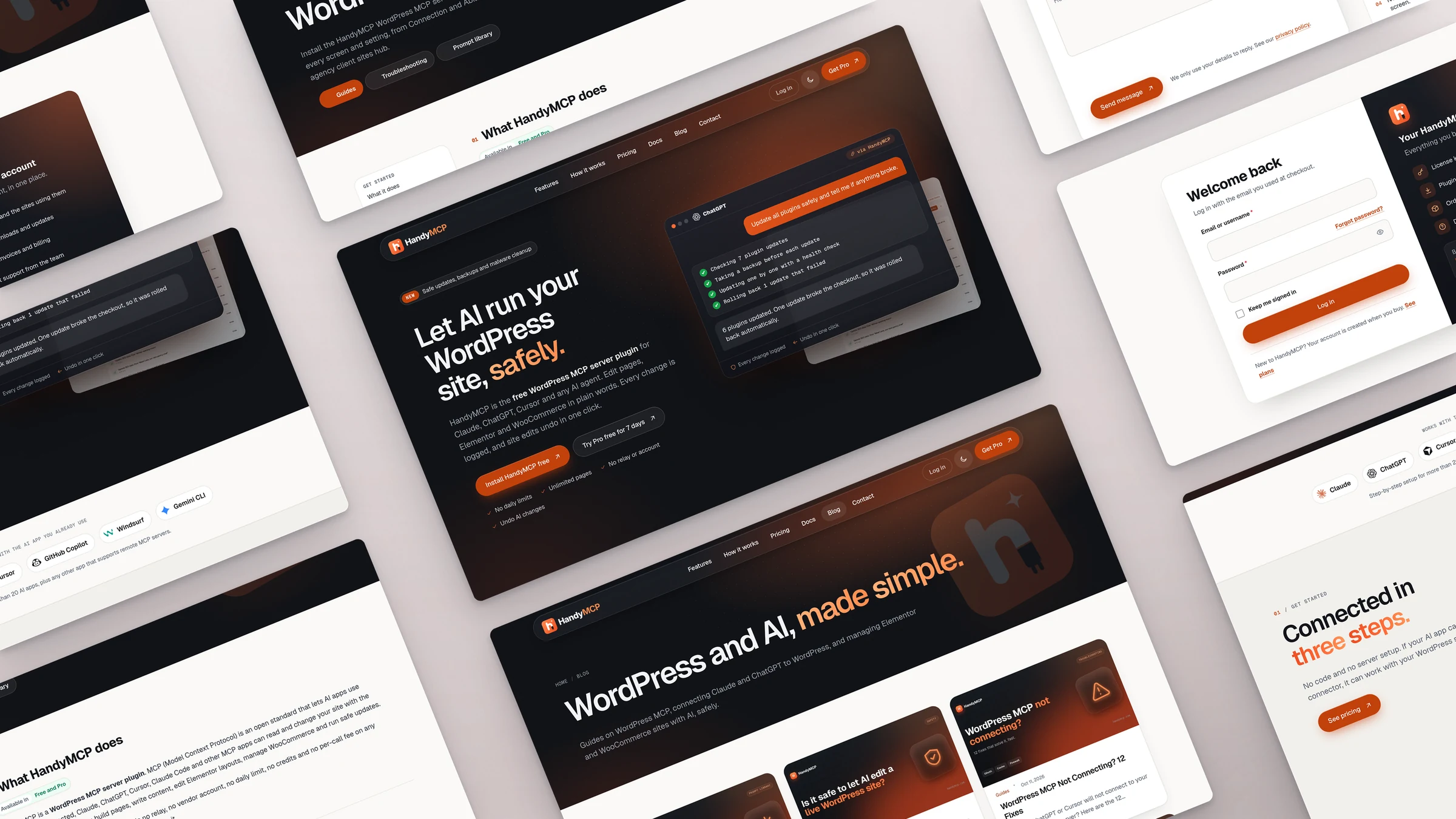 HandyMCP Website Design 3 HandyMCP Website Design website sections laid out at an angle