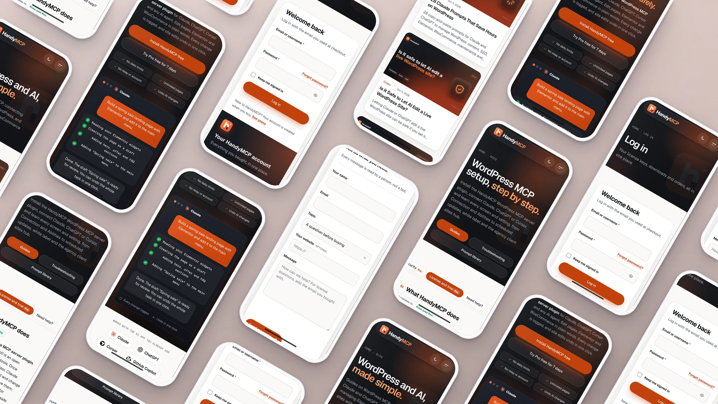 HandyMCP Website Design 2 HandyMCP Website Design website pages on rows of phones