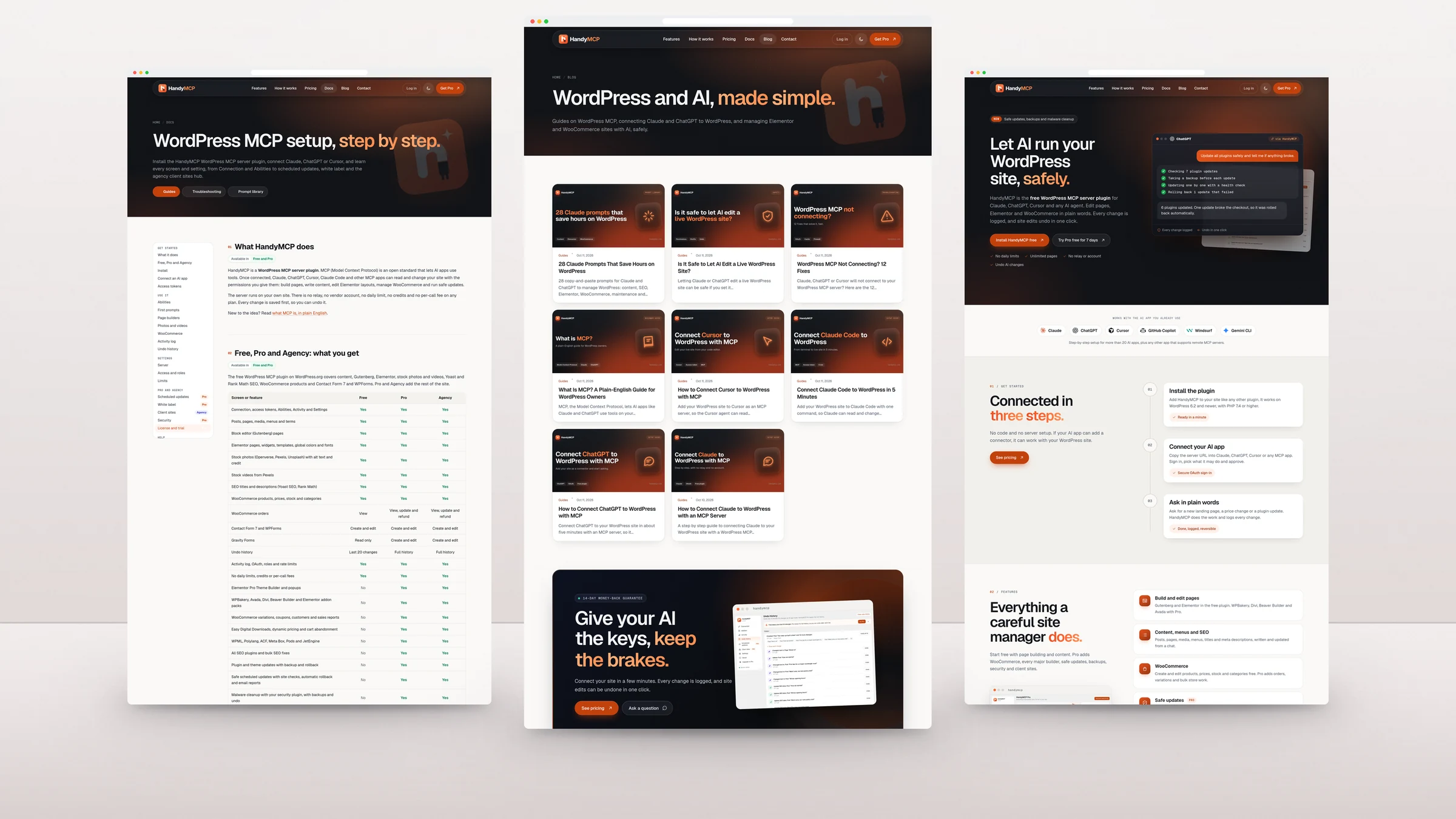 HandyMCP Website Design 4 HandyMCP Website Design website pages standing side by side
