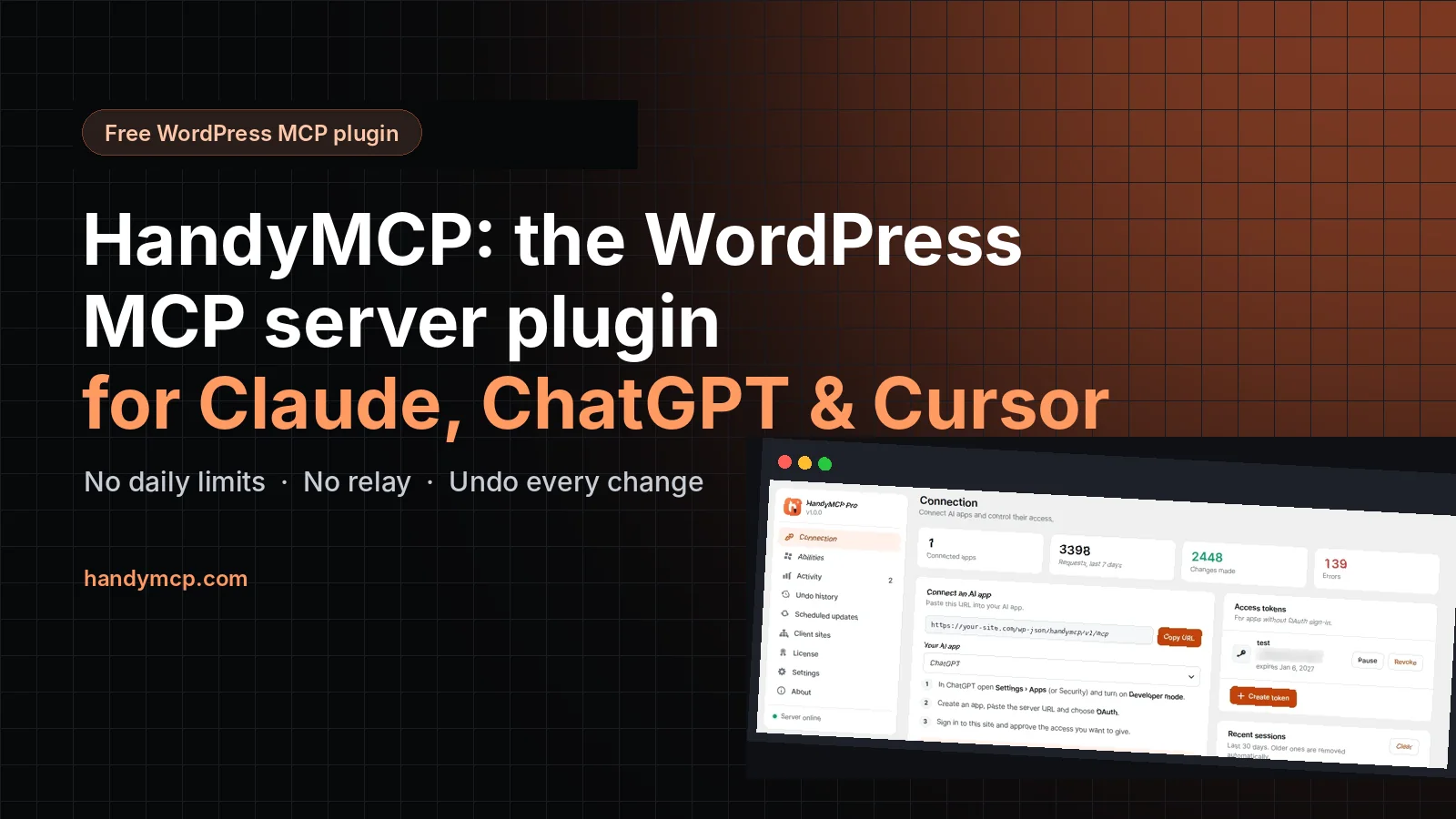 HandyMCP, the free WordPress MCP server plugin for Claude, ChatGPT and Cursor
