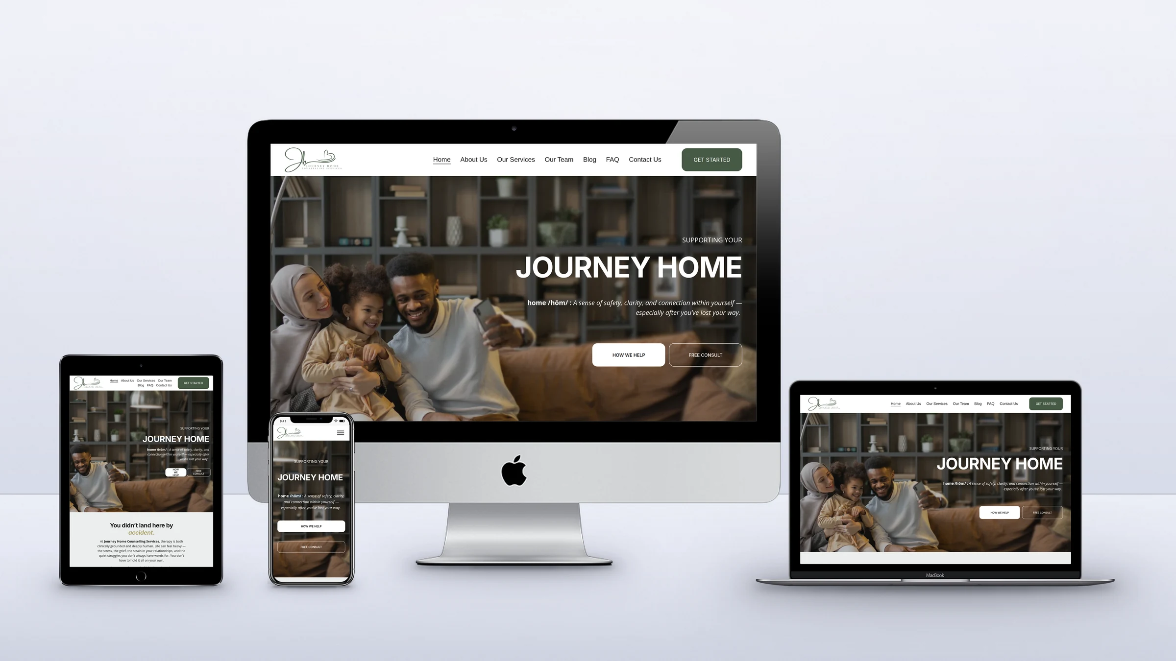 Journey Home Counselling 3 Journey Home Counselling website on a desktop, laptop, tablet and phone