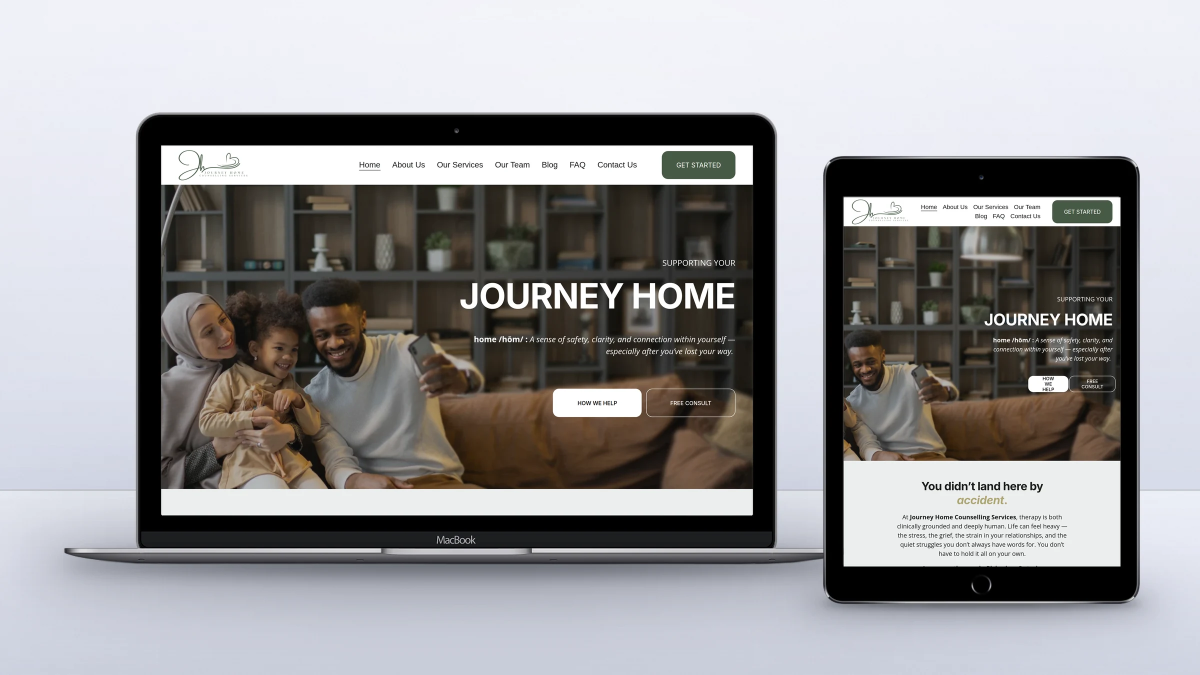 Journey Home Counselling 2 Journey Home Counselling homepage on a laptop and a tablet