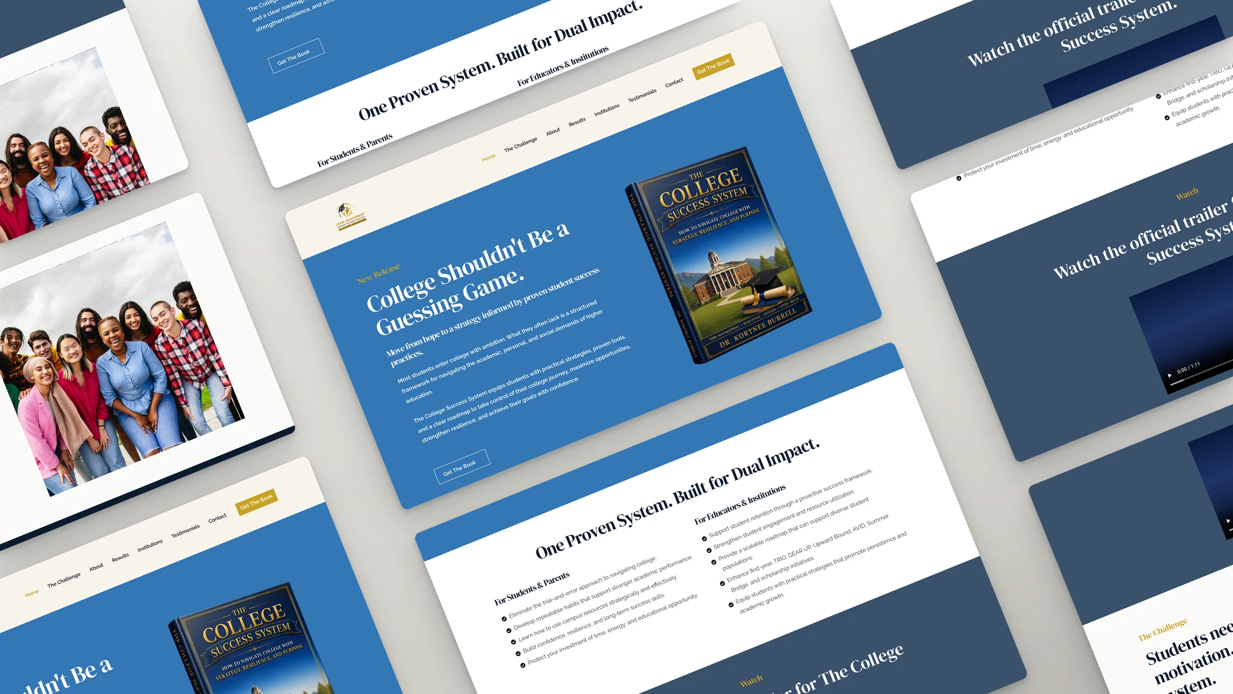 Leap-Resilience website sections laid out at an angle