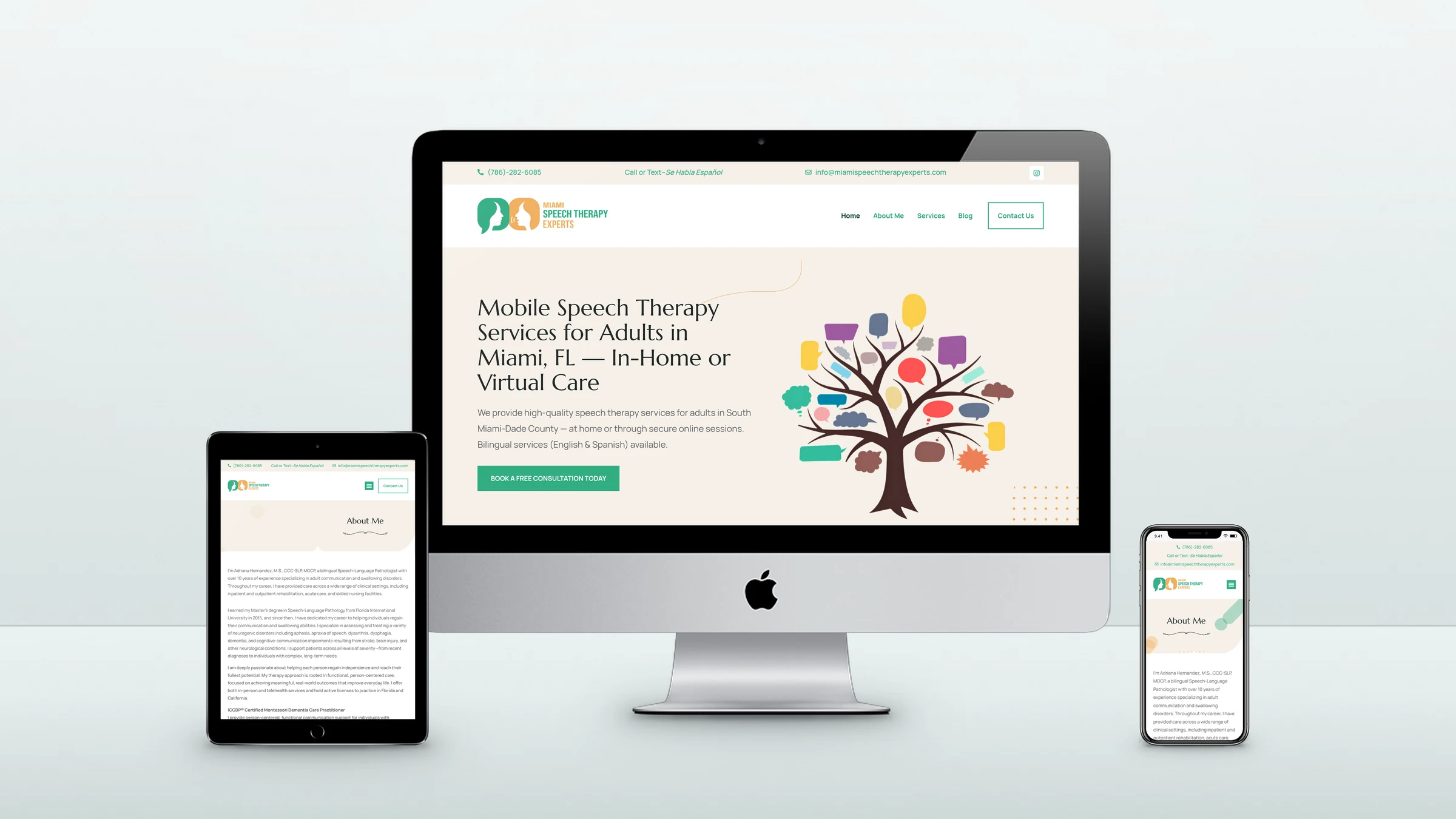 Miami Speech Therapy Experts 3 Miami Speech Therapy Experts website on a desktop computer, a tablet and a phone