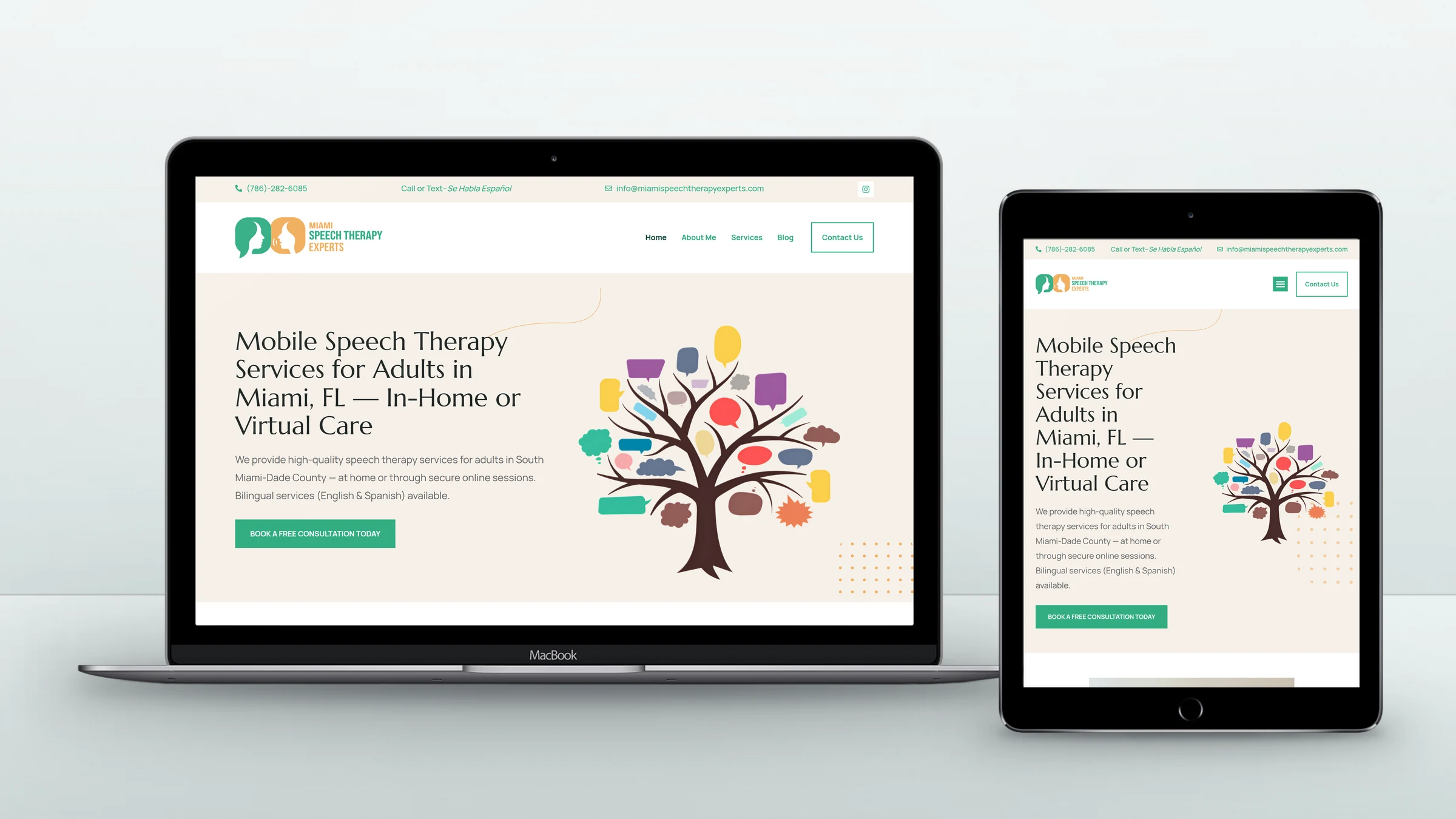 Miami Speech Therapy Experts homepage on a laptop and a tablet
