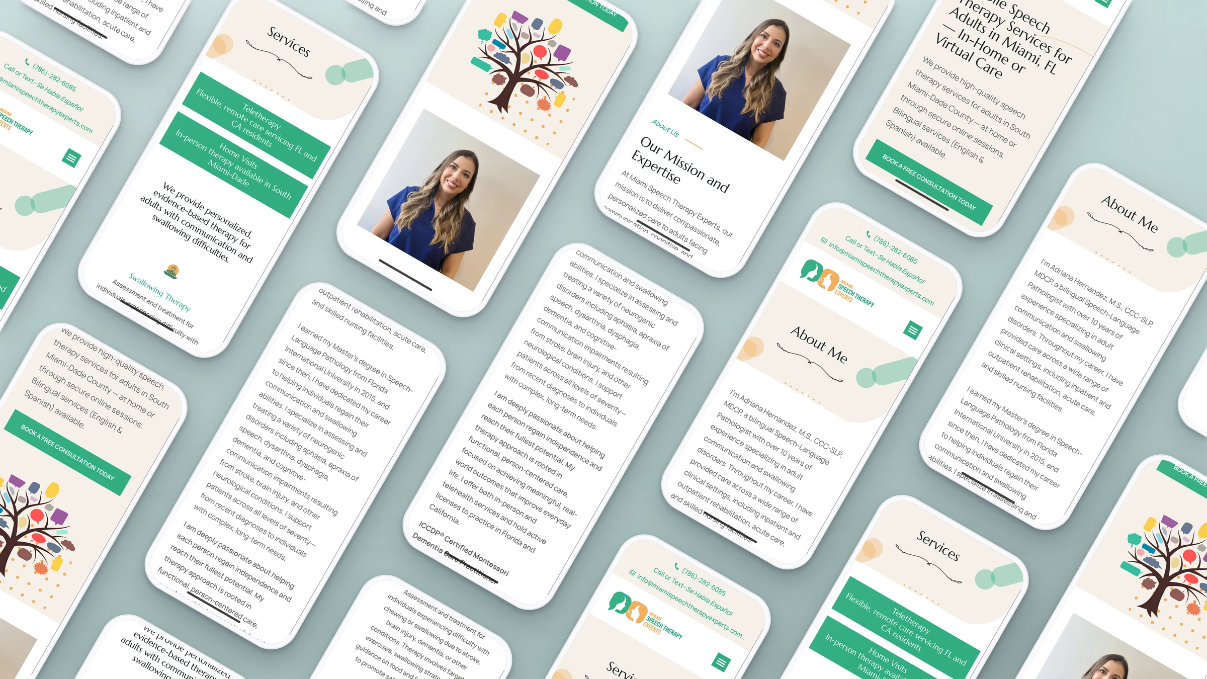 Miami Speech Therapy Experts 4 Miami Speech Therapy Experts website pages on rows of phones