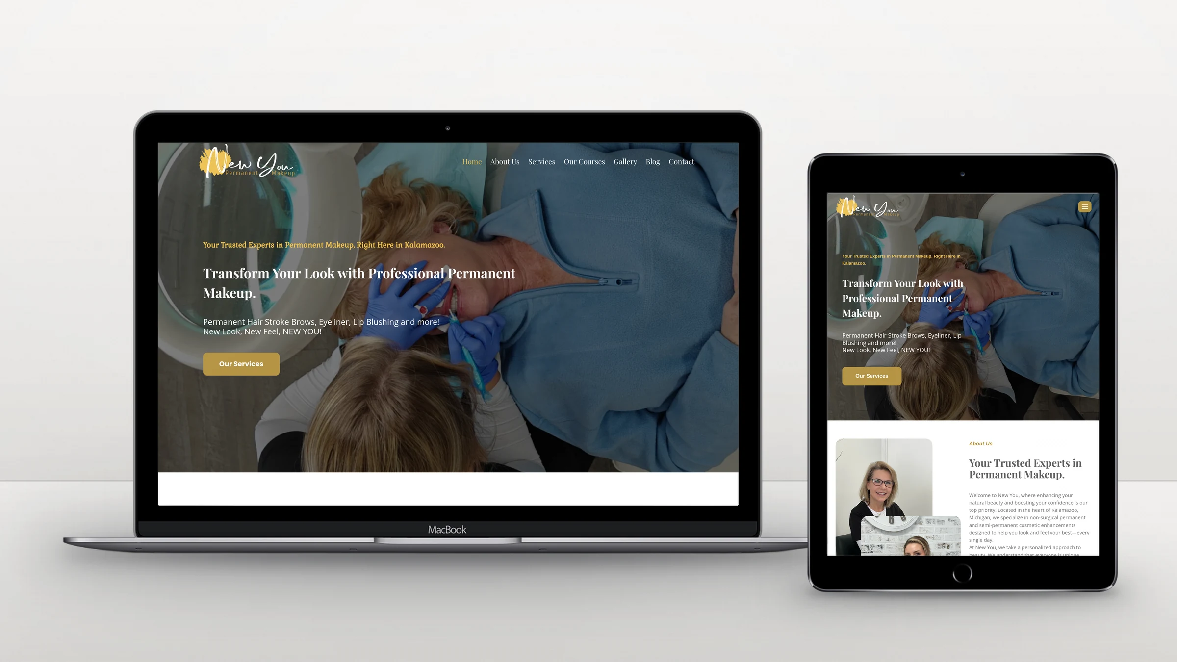 New You Permanent Makeup 2 New You Permanent Makeup homepage on a laptop and a tablet