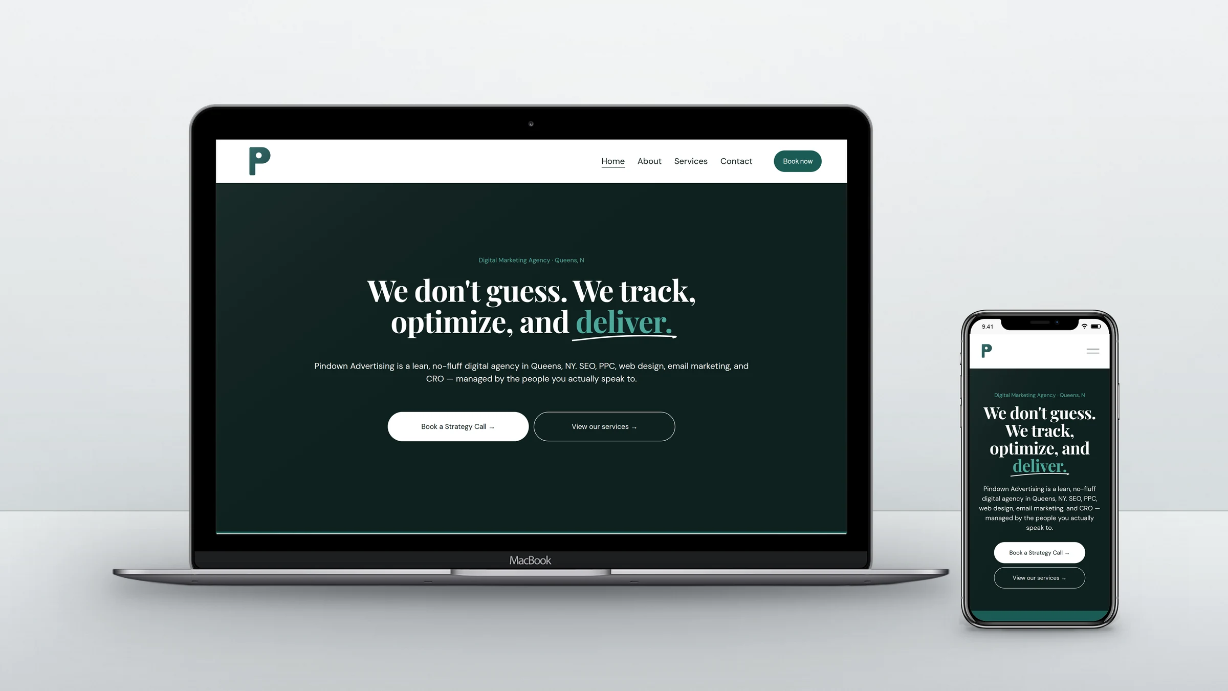Pindown Advertising homepage on a laptop and a phone