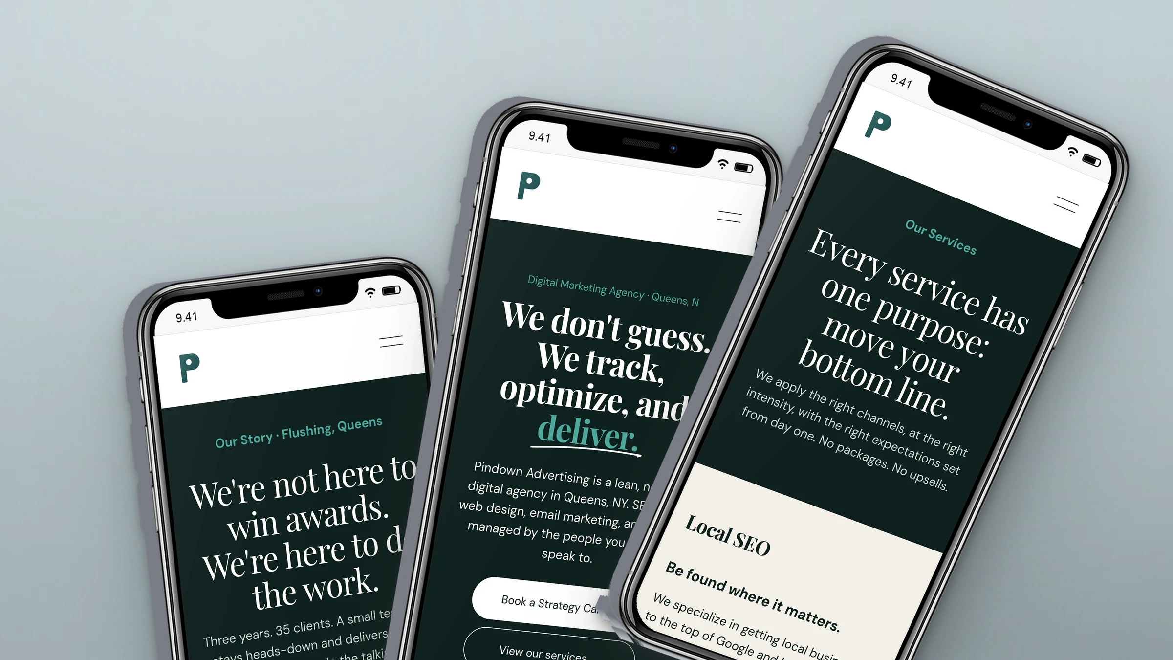 Pindown Advertising 3 Pindown Advertising website on three phones
