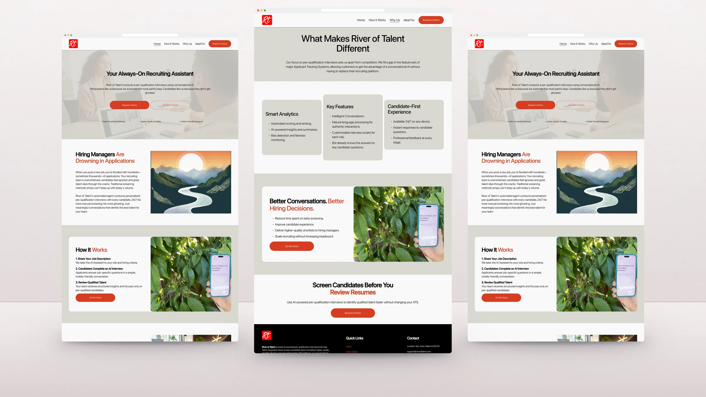 River of Talent 5 River of Talent website pages standing side by side