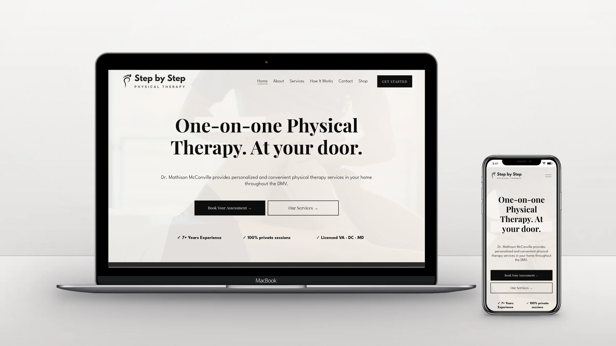 Step by Step Rehab homepage on a laptop and a phone