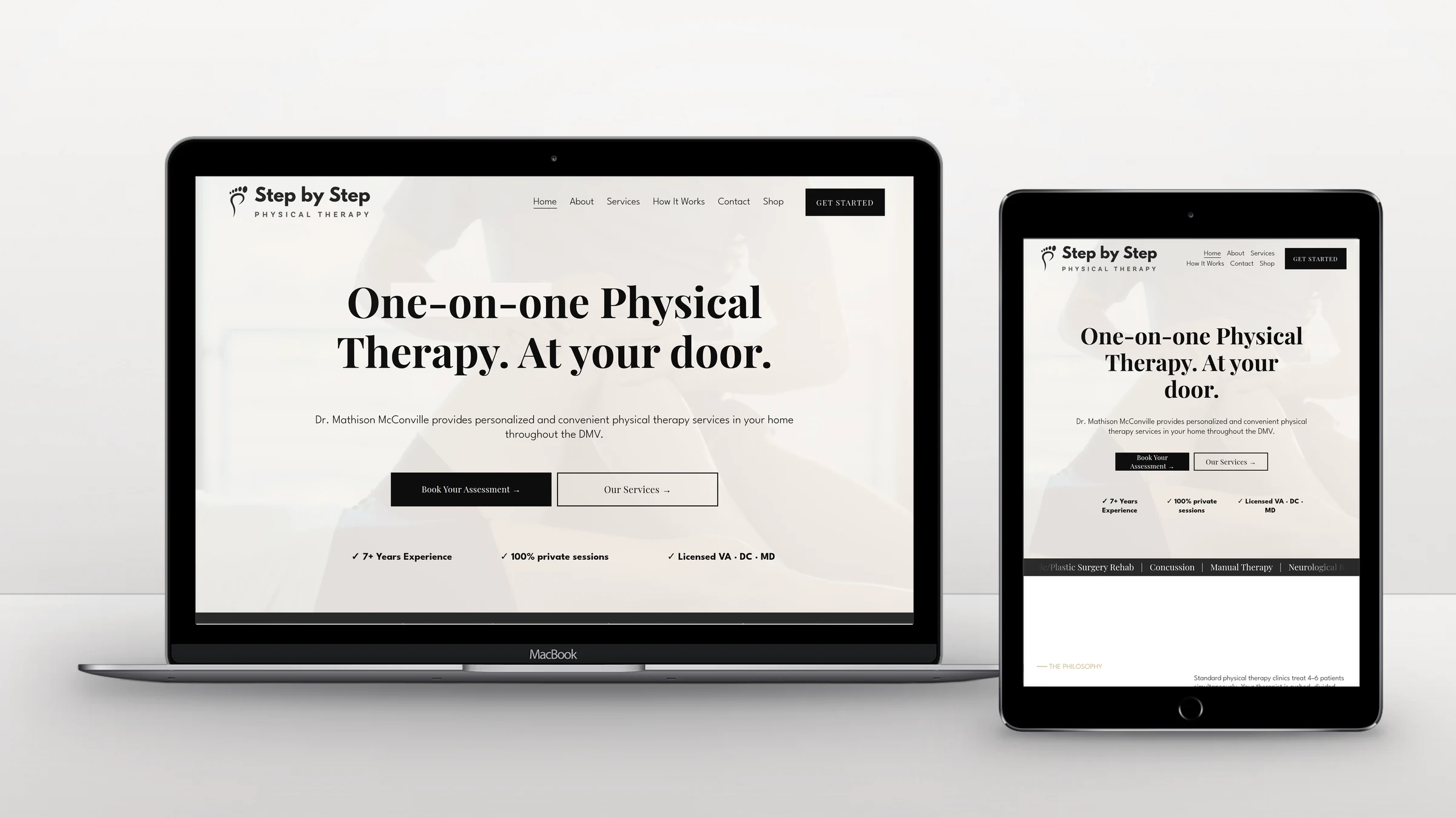 Step by Step Rehab homepage on a laptop and a tablet