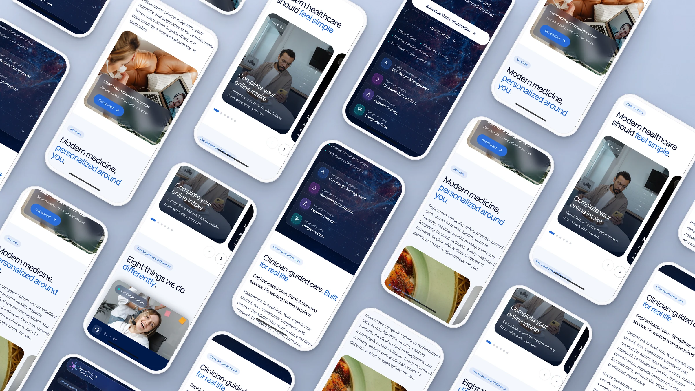Supernova Longevity 4 Supernova Longevity website pages on rows of phones
