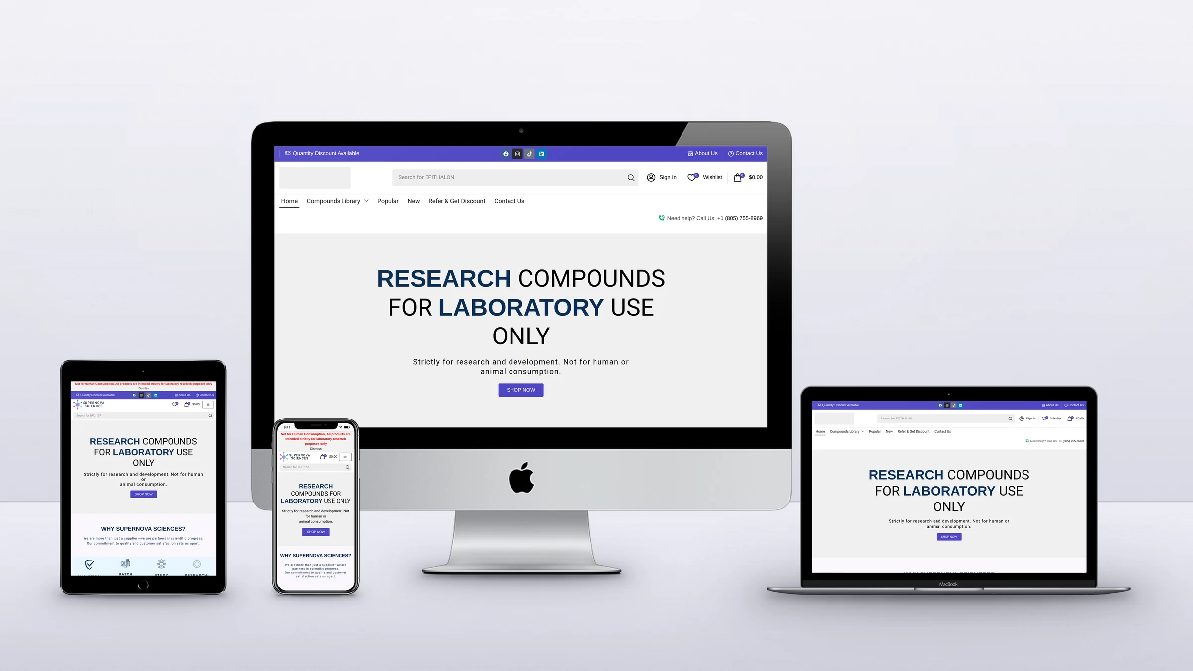 Supernova Sciences 2 Supernova Sciences website on a desktop, laptop, tablet and phone