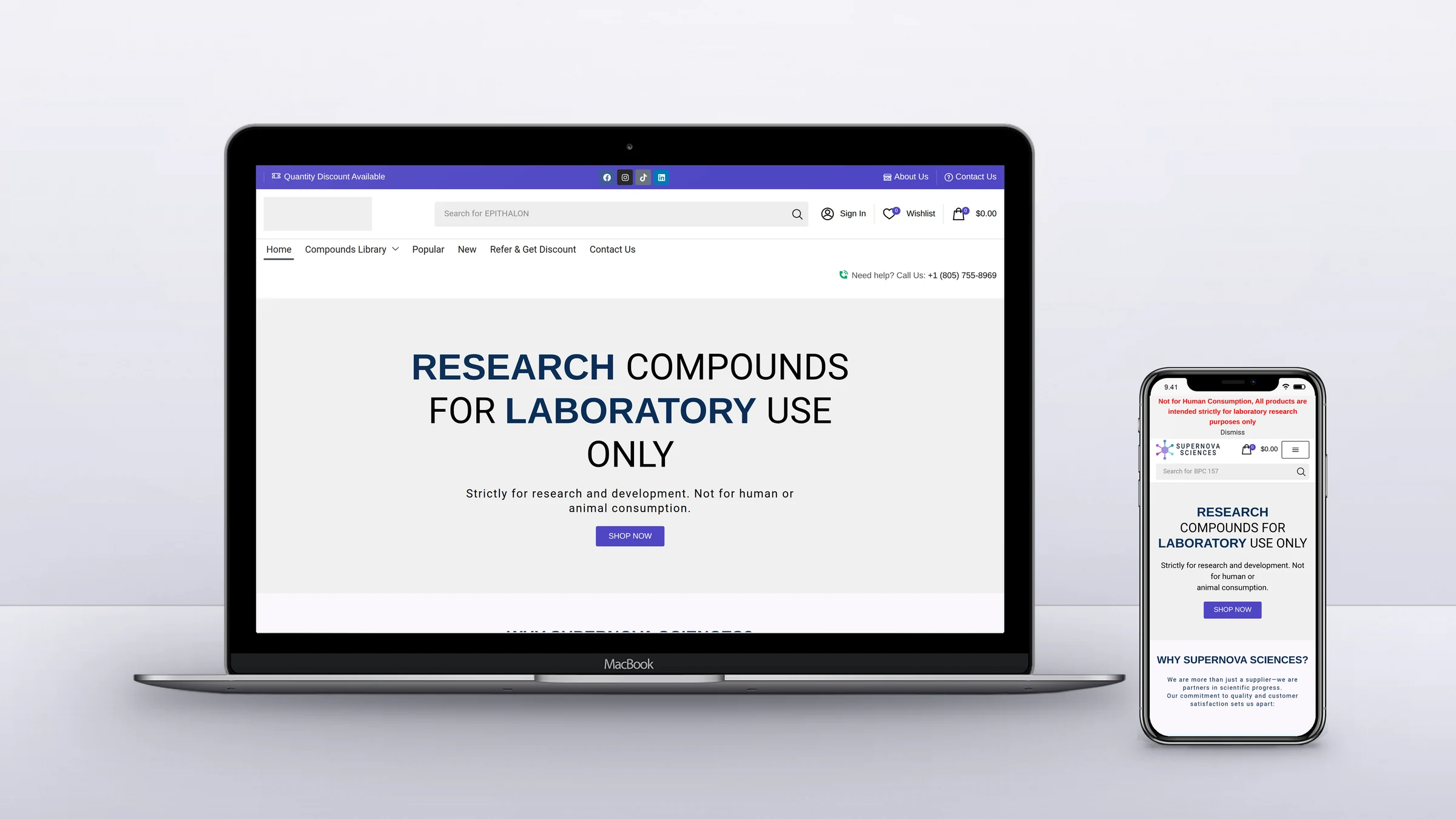Supernova Sciences 3 Supernova Sciences homepage on a laptop and a phone