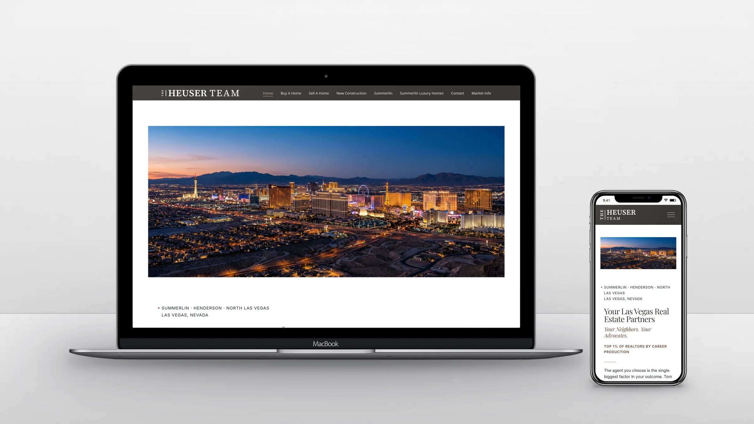 The Heuser Team homepage on a laptop and a phone