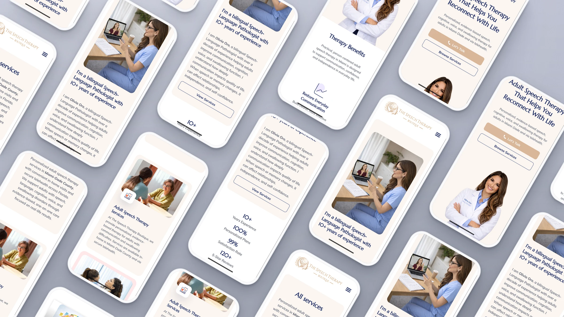 The Speech Therapy Boutique 4 The Speech Therapy Boutique website pages on rows of phones