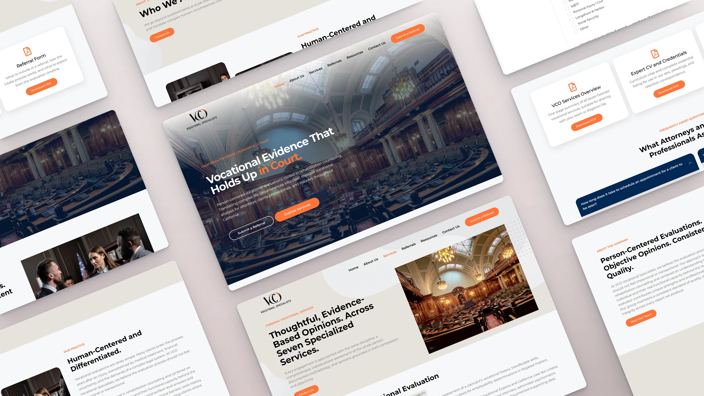VCO Vocational Specialists 4 VCO Vocational Specialists website sections laid out at an angle