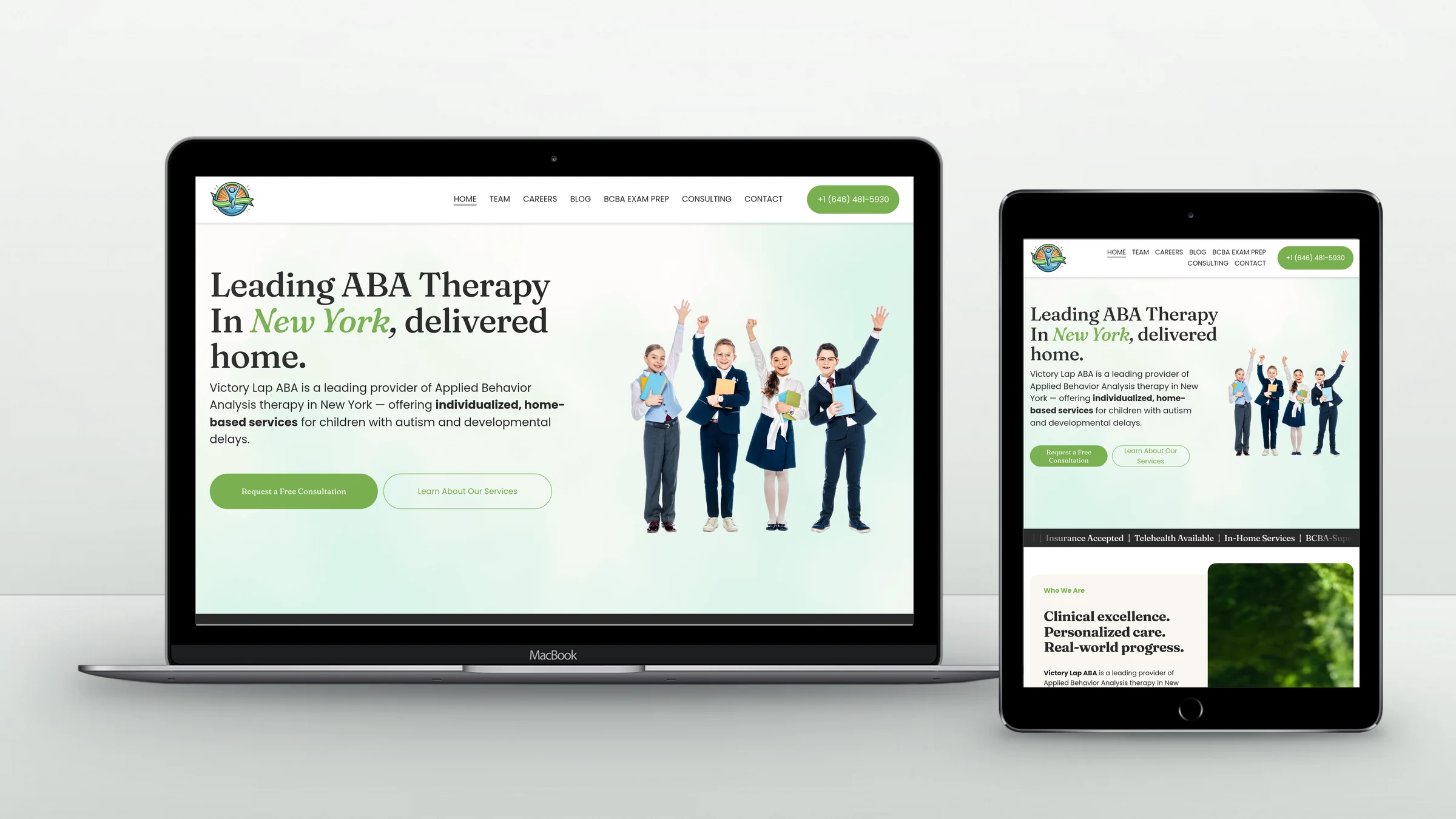 Victory Lap ABA homepage on a laptop and a tablet