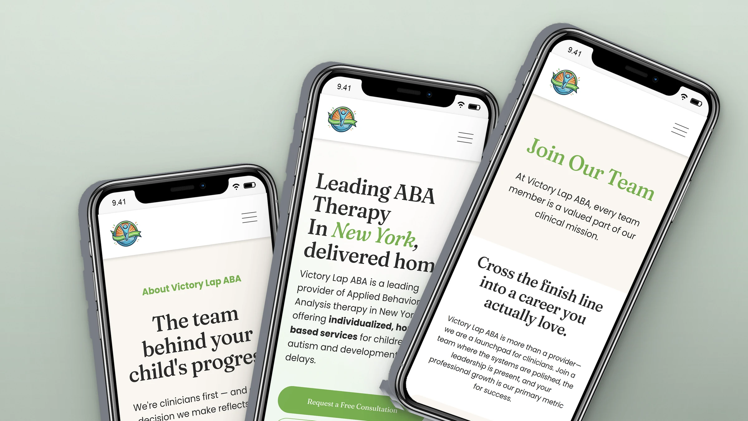 Victory Lap ABA website on three phones